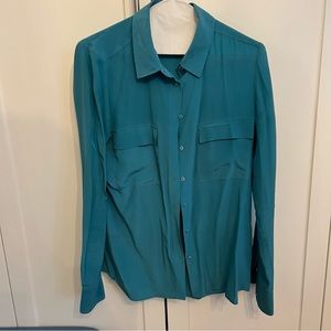 Aritzia// Babaton 100% Silk Teal Blue Blouse, Size Small